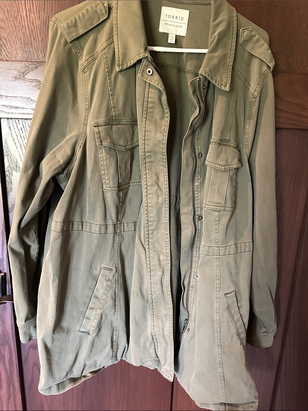torrid olive green utility jacket with flap pockets